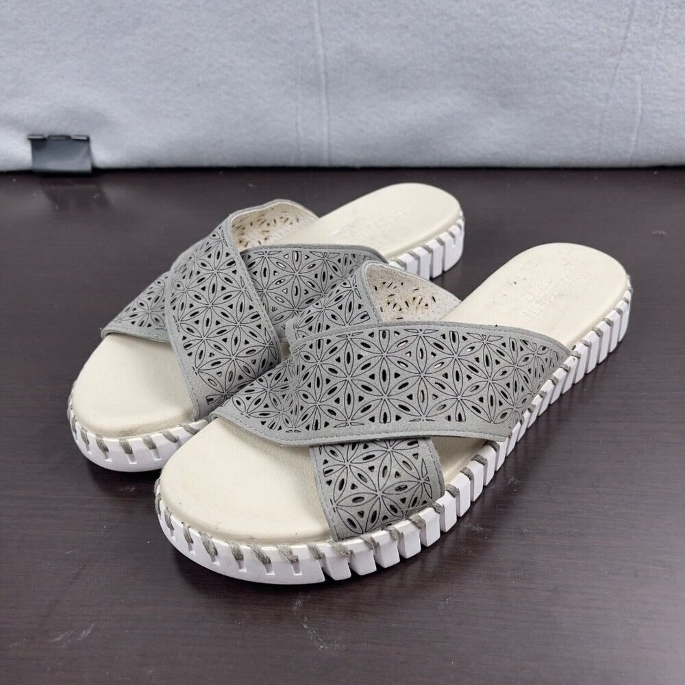 Ilse Jacobsen Tulip Cross Band Sandal White Gray Size 43 US 12